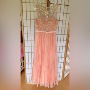 Peach maxi dress with jeweled top. Size L.
